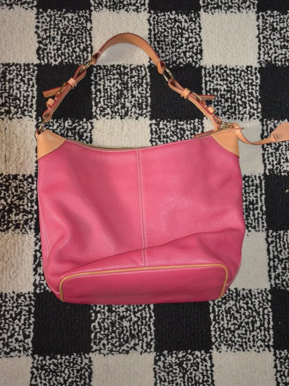 Dooney & Bourke All Weather Leather Bright Pink Hobo Handbag w/vachetta trim